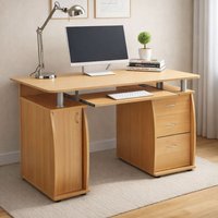 RayGar Wicklow Computer Desk with Storage Cabinet & 3 Drawers in Brown | Size: 1 Pack