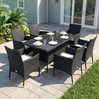 OUTSUNNY 7pc Rattan Garden Furniture Dining Set Wicker Patio Conservatory in Black