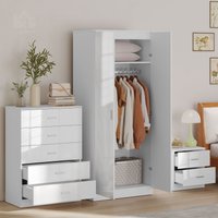 HOMCOM High Gloss Home Furniture Set Wardrobe Chest Bedside Table 7 Drawer in White