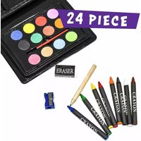Marco Paul Kids Art Craft Set Painting Pallet Pencil Crayons Mini Travel Box Gift 24pc