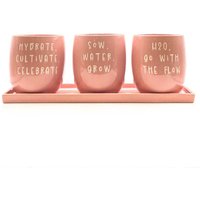 Upper Street Set of 3 Pink Slogan Ceramic Planters with Tray | Size: Medium