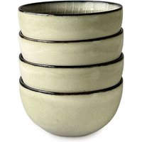 Scandi Home Set of 4 Ceramic Cereal Bowls - Beige Reactive Glaze Stoneware - 14cm