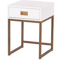 Moderna Modern End Table with Storage Drawer, White & Gold Metal Frame