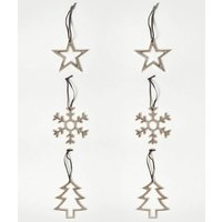 Homescapes Set of 3 Silver Christmas Ornaments Star Tree Snowflake