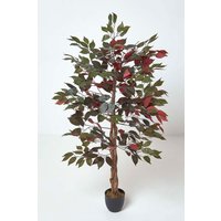 Homescapes Red & Green Artificial Capensia Tree with Real Wood Trunk, 4 Ft