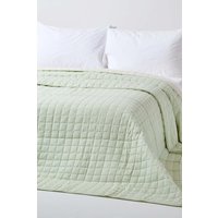 Homescapes Cotton Quilted Reversible Bedspread in Green | Size: Single