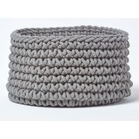 Homescapes Cotton Knitted Round Storage Basket, 37 x 21 cm in Grey | Size: Small