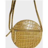 Assots London Women's JANE' Embossed Croc Leather Round Designer Crossbody Bag in Mustard