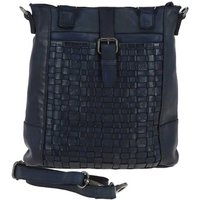 Ashwood Leather Women's 'Perfezione' Vintage Woven Leather Shoulder Bag in Navy