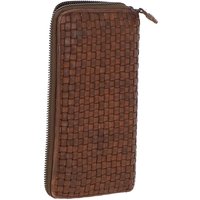 Ashwood Leather Women's Vintage Woven Leather Zip Around Large 10 Card Coin Note Purse in Light Brown