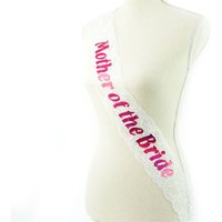 Shatchi Women's Mother of The Bride Sash White Lace Hen Party Night Out Bridal Shower Wedding Fancy Dress