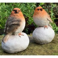 Animal Crackers Set Of Two Robins On Stones Home Or Garden Decoration