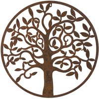 Inspirational Gifting Rustic Round Steel Metal Garden Tree Wall Plaque 60cm Diameter in Brown