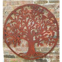 Inspirational Gifting Rustic Round Steel Tree & Bird Screen Wall Art Plaque 1m Diameter in Brown