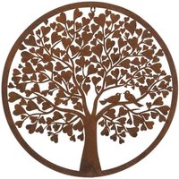 Inspirational Gifting Heart Leaf Tree Wall Screen With a Pair of Love Birds 60cm Diameter in Brown