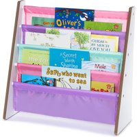 LIVIVO Natural Kids Bookshelf 4 Tier Sling Book Storage Rack in Pink