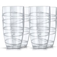 LIVIVO Plastic Tumblers Set of 4 600ml Reusable Cups Multicoloured Swirl Design BPA Free Drinking Cups for Picnic Camping in Clear
