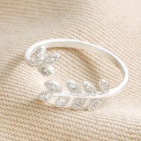 Lisa Angel Women's Sterling Silver Adjustable Crystal Fern Leaf Ring