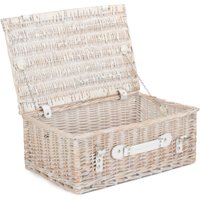 Red Hamper Wicker 45cm White Wash Empty Picnic Basket