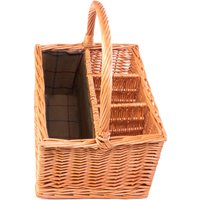 Red Hamper Wicker 3 Bottle with Green Lining Picnic Basket in Brown