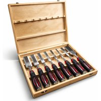 Lumberjack 8 Piece Bevel Edge Chisel Set with Strike Proof Caps Supplied in Wooden Case in Red