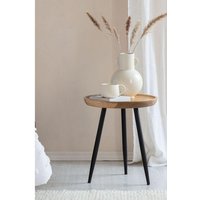 MH London Round Mango Wood & Iron Side Table, Bedside End Table for Living Room & Bedroom - Chervey (Small) in Natural