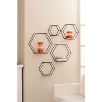MH London Wall Shelf Hexagon Solid Wood Wall Shelf Floating Shelf Bookshelves - Haverstock in Black