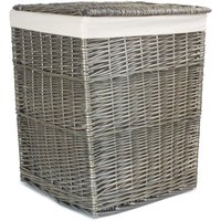 Red Hamper Cotton Lined Wicker Square Laundry Basket in White