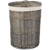 Red Hamper Cotton Lined Wicker Antique Wash Round Laundry Baskets in Grey
