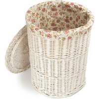 Red Hamper Cotton Lined Round White Wash Laundry Basket
