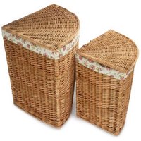 Red Hamper Cotton Lined Light Steamed Corner Laundry Basket in Natural
