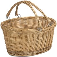 Red Hamper Wicker Shopping Basket Medium Swing Handle Shopper in Brown