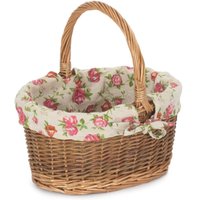 Red Hamper Wicker Large Garden Rose Lined Country Oval Shopping Basket in Brown