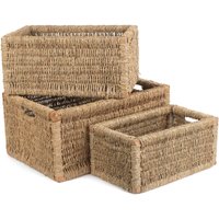 Red Hamper Seagrass Set of 3 Seagrass Storage Basket in Brown