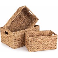 Red Hamper Water Hyacinth Rectangular Water Hyacinth Set of 3 Storage Set in Brown
