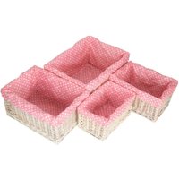 Red Hamper Wicker Pink Spotty Lined Open Storage Basket Set of 4