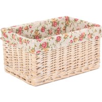 Red Hamper Wicker White Wash Garden Rose Lined Storage Basket in Natural | Size: Small