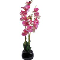 Leaf 70cm Artificial Orchid Light Pink with Black Ceramic Planter