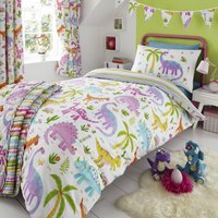 Happy Linen Company Kids Daisy Dino Dinosaur Park T-Rex Reversible Duvet Cover Bedding Set in White | Size: Toddler