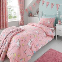 Happy Linen Company Kids Unicorns Rainbows Pink Reversible Duvet Cover Bedding Set | Size: Single