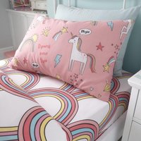 Happy Linen Company Kids Unicorns Rainbows Pink Fitted Sheet | Size: Toddler