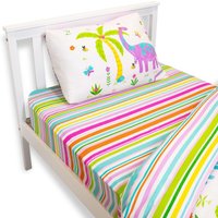 Happy Linen Company Kids Stripes Fitted Sheet For Daisy Dino Bedding in White | Size: Double Fitted