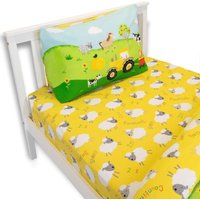 Happy Linen Company Kids Farm Animals Counting Sheep Fitted Sheet in Yellow | Size: Double Fitted