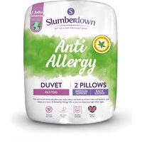 Slumberdown Anti Allergy 10.5 Tog All Year Round Duvet With 2 Pillows in White | Size: Single