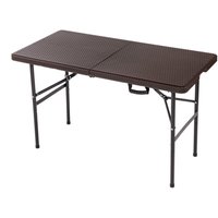 Oypla 4ft Folding Outdoor Rattan Trestle Table in Dark Brown