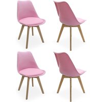 Life Interiors Set of 4 Scandinavian Dining Chairs Leather Cushions Solid Wood Legs in Pink