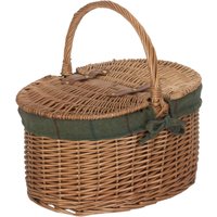 Red Hamper Wicker Light Steamed Oval Cotton Lined Lidded Picnic Basket in Green