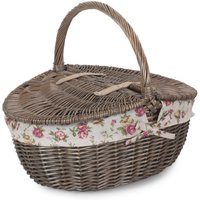 Red Hamper Wicker Antique Wash Finish Lined Oval Picnic Basket in Red