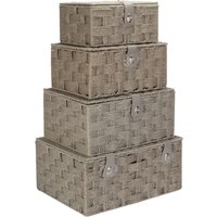Red Hamper Set of 4 Grey Woven Paper Rope Picnic Basket