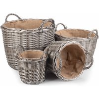 Red Hamper Wicker Set of 4 Antique Wash Finish Lined Log Baskets in Light Grey